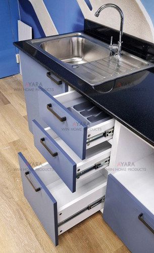 ชุดครัว Built-in โครง HMR กันชื้น หน้าบาน Melamine สีน้ำเงินด้าน 5