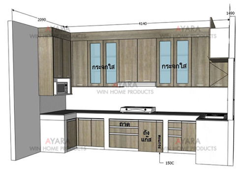 ชุดครัว Built-in โครงซีเมนต์บอร์ด หน้าบาน Melamine สี Nordic Maple 9