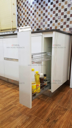 ชุดครัว Built-in ตู้ล่าง โครงซีเมนต์บอร์ด หน้าบาน PVC สีขาวเงา 6