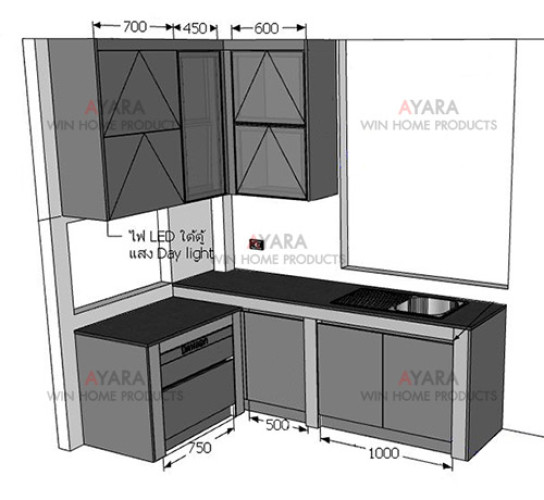 ชุดครัว Built-in โครงซีเมนต์บอร์ด หน้าบาน Laminate สีดำเงา 6