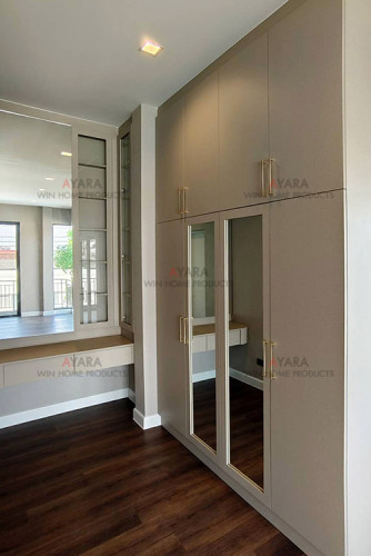 ตู้เสื้อผ้า Built-in โครง HMR กันชื้น เคลือบ Melamine 1004-16 สีลายผ้า