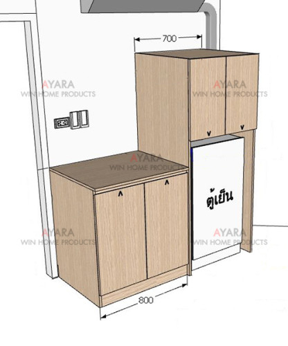 ตู้เก็บของ Built-in โครง HMR กันชื้น เคลือบ Melamine สี Brown Oak ลายไม้ 5