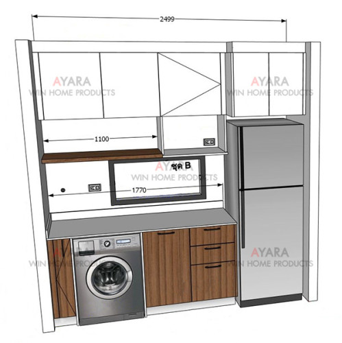 ชุดครัว Built-in โครงซีเมนต์บอร์ด หน้าบาน Laminate สีลายไม้ + ขาว - ม.อณาสิริ 5