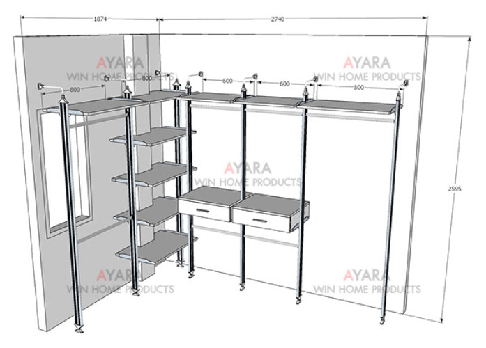 Walk In Closet - L Shape Melamine สีขาวด้าน 4