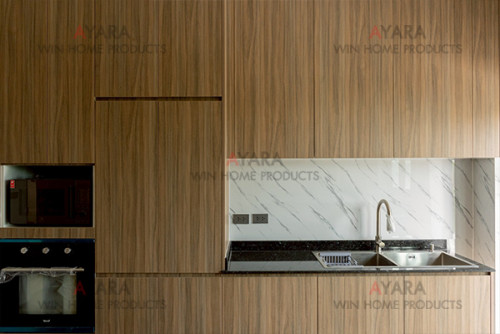 ชุดครัว Built-in โครงซีเมนต์บอร์ด หน้าบาน Melamine 5016-17 สีลายไม้ 3