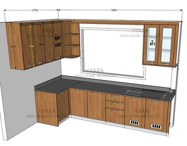 ชุดครัว Built-in โครงซีเมนต์บอร์ด หน้าบาน Laminate สี Clyde Teak 2