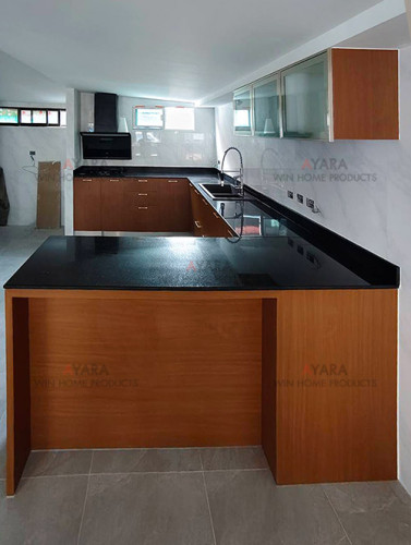 ชุดครัว Built-in โครงซีเมนต์บอร์ด หน้าบาน Laminate สี Bavarian Beach 1