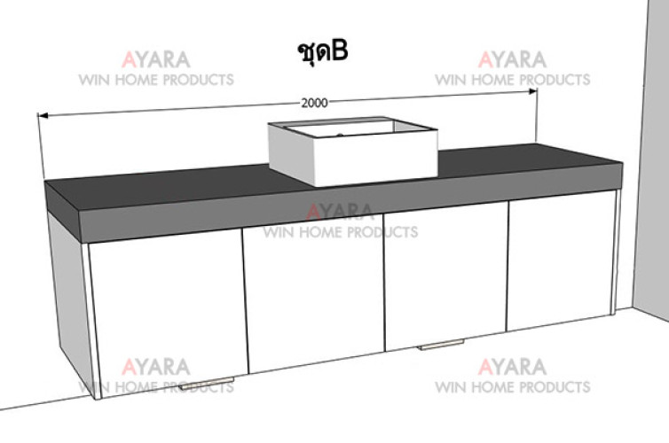 ชุดครัว Built-in โครงซีเมนต์บอร์ด หน้าบาน Hi Gloss สีเทา + ดำ 9
