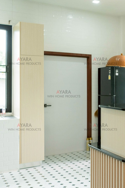 ชุดครัว Built-in โครงซีเมนต์บอร์ด หน้าบาน Melamine สี Ash ลายไม้ 7