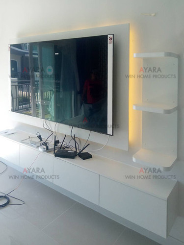 ตู้ TV Built-in โครงปาติเกิล กันชื้น เคลือบ Melamine สีขาว