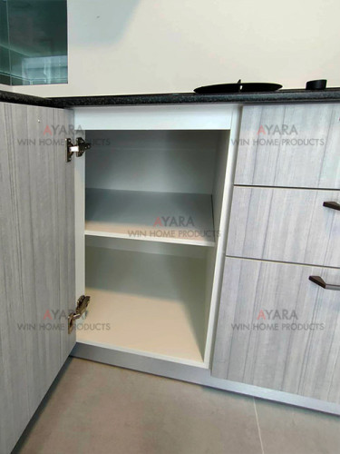 ชุดครัว Built-in โครงซีเมนต์บอร์ด หน้าบาน Melamine สี Grey Teak - ม.Inizio 3