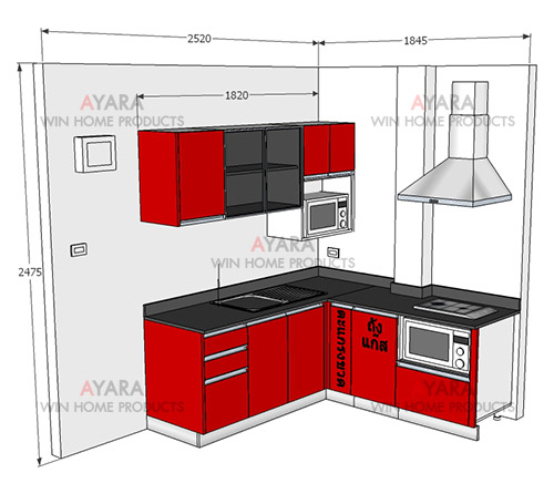ชุดครัว Built-in ตู้ล่าง โครงซีเมนต์บอร์ด หน้าบาน PVC สีแดง 5