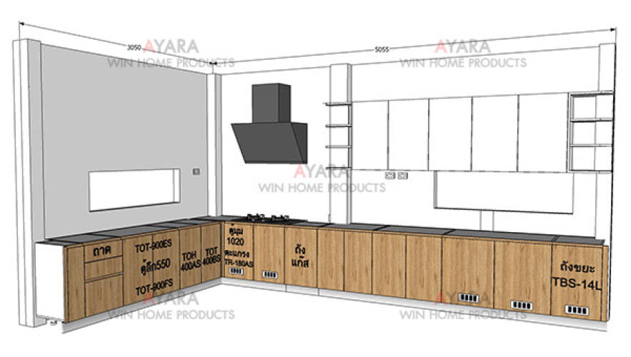 ชุดครัว Built-in โครงซีเมนต์บอร์ด หน้าบาน Laminate สี Eternity Walnut + ขาวด้าน 9