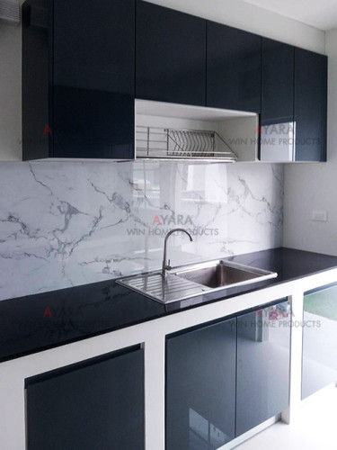 ชุดครัว Built-in โครงซีเมนต์บอร์ด หน้าบาน Hi Gloss สีเทาเงา - ม.Centro 6