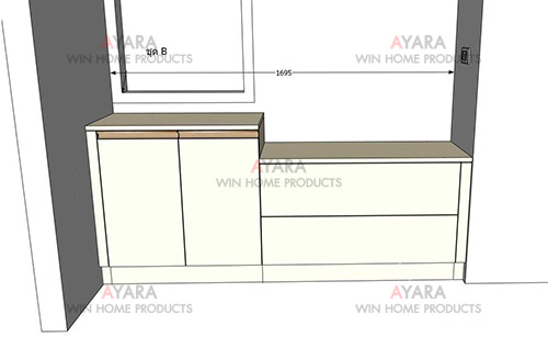 ตู้เก็บของ Built-in โครง HMR กันชื้น เคลือบ Melamine สีครีม 1
