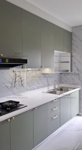 ชุดครัว Built-in ตู้ล่าง โครงซีเมนต์บอร์ด หน้าบาน HMR พ่นสีเขียวด้าน - ม.ศุภาลัย ปาล์มสปริงค์ 1