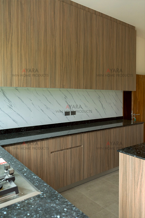 ชุดครัว Built-in โครงซีเมนต์บอร์ด หน้าบาน Melamine 5016-17 สีลายไม้ 6