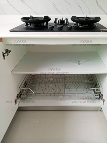 ชุดครัว Built-in โครงซีเมนต์บอร์ด หน้าบาน Laminate สีเทาเข้มเงา + ขาวเงา 5