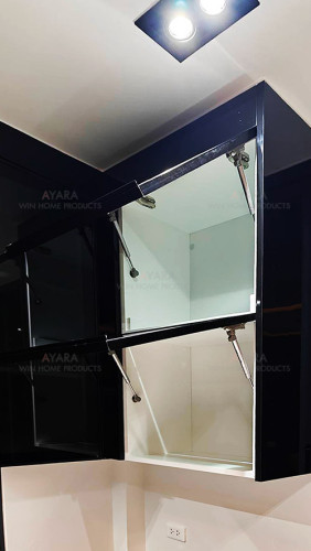 ชุดครัว Built-in โครงซีเมนต์บอร์ด หน้าบาน Laminate สีดำเงา 4
