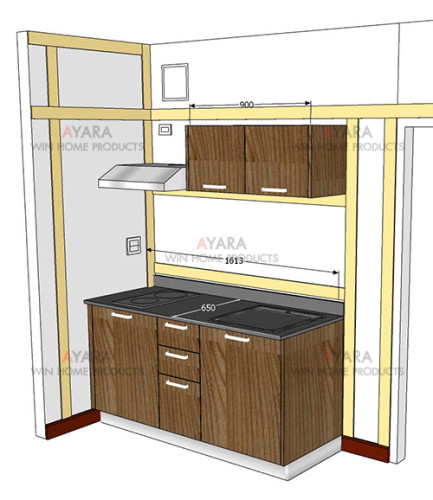 ชุดครัว Built-in ตู้ล่าง โครงซีเมนต์บอร์ด หน้าบาน Melamine สี Smoothy Ash ลายไม้ 4