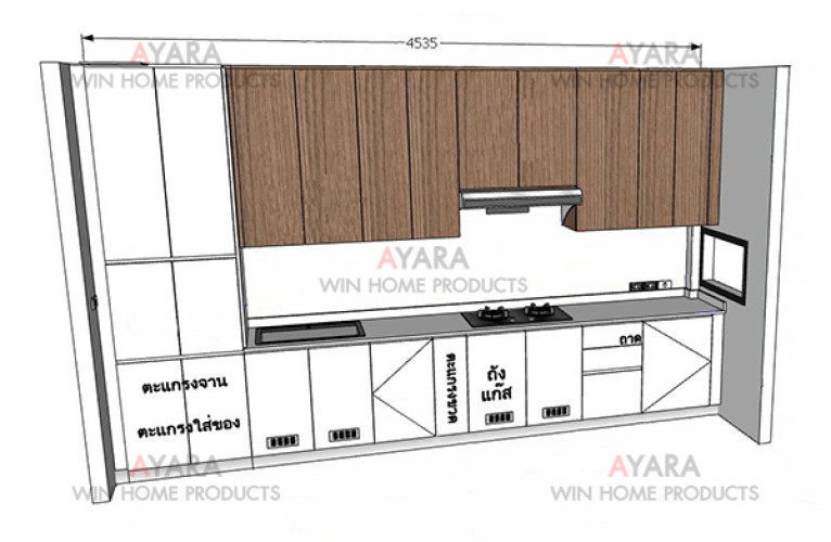 ชุดครัว Built-in โครงซีเมนต์บอร์ด หน้าบาน Melamine สี Nordic Maple + ขาว 8