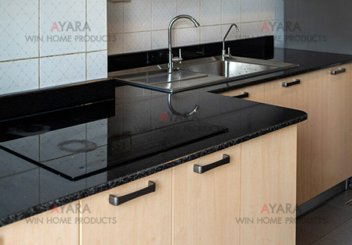 ชุดครัว Built-in โครงซีเมนต์บอร์ด หน้าบาน Melamine สี Maple 2