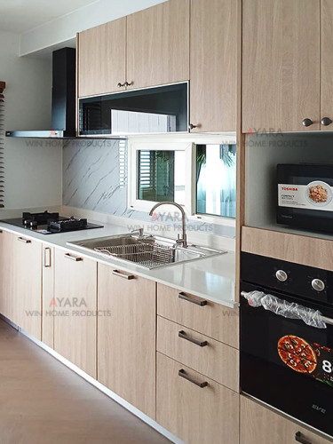 ชุดครัว Built-in โครงซีเมนต์บอร์ด หน้าบาน Melamine 5061-11 สีลายก้างปลา