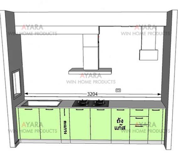 ชุดครัว Built-in โครงซีเมนต์บอร์ด หน้าบาน Hi Gloss สีเขียวเงา - ม.Villaggio 5