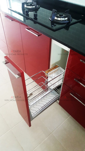 ชุดครัว Built-in ตู้ล่าง โครงซีเมนต์บอร์ด หน้าบาน PVC สีแดง - ม.Perfect Place 4