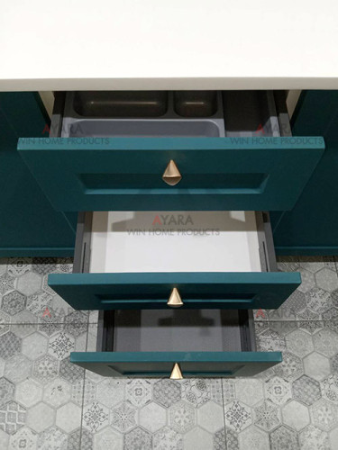 ชุดครัว Built-in โครงซีเมนต์บอร์ด หน้าบาน PVC สีเขียว เซาะร่อง - ม.คาซ่า วอเตอร์ไซด์ 3