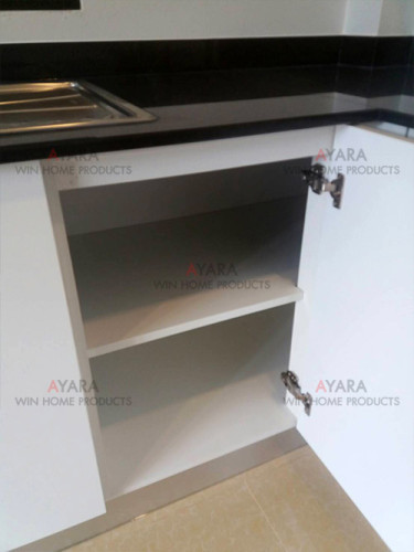 ชุดครัว Built-in ตู้ล่าง โครงซีเมนต์บอร์ด หน้าบาน Laminate สี Ultra White 3