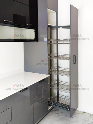 ชุดครัว Built-in โครงซีเมนต์บอร์ด หน้าบาน Hi Gloss สีเทา + ดำ 6