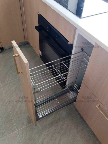 ชุดครัว Built-in โครงซีเมนต์บอร์ด หน้าบาน Laminate สีลายไม้ + ขาวด้าน 4