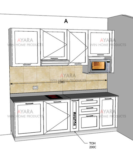 ชุดครัว Built-in โครงซีเมนต์บอร์ด หน้าบาน PVC สีขาวด้าน เซาะร่อง Stack 5