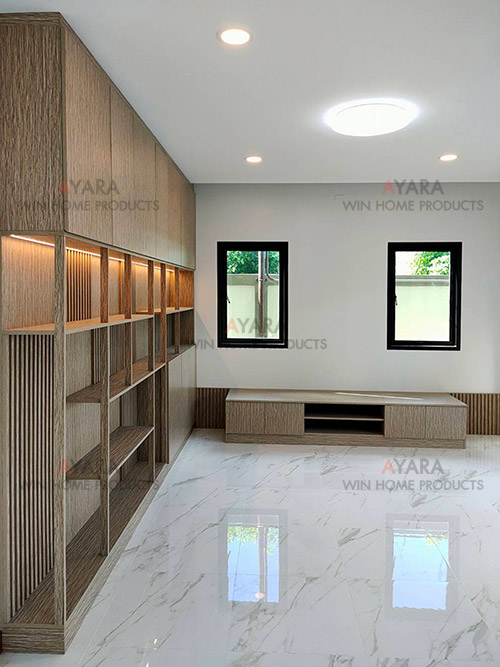 ตู้โชว์ + ตู้ TV Built-in โครง HMR หน้าบาน Melamine ES 5013-13 ลายไม้ 3