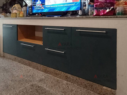 ชุดครัว Built-in โครงซีเมนต์บอร์ด หน้าบาน Melamine สีฟ้า 5