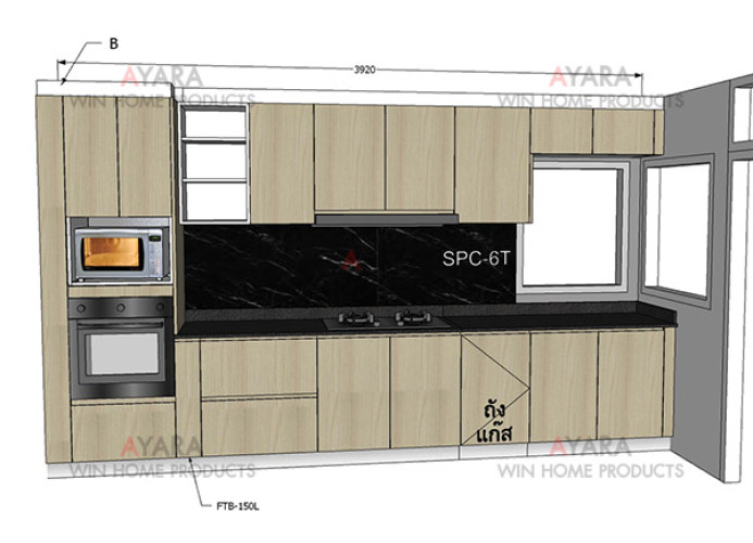 ชุดครัว Built-in โครงซีเมนต์บอร์ด หน้าบาน Laminate สีลายไม้ 8