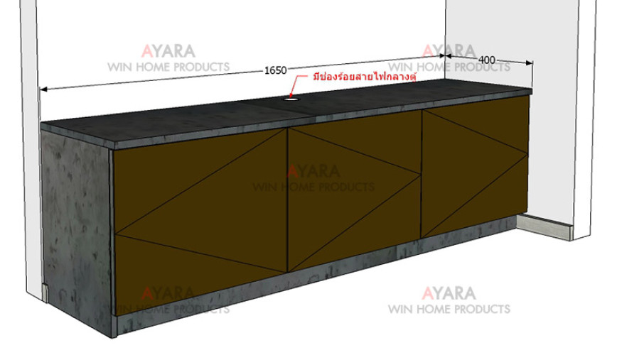 ตู้ TV Built-in โครงปาติเกิล หน้าบาน กรุกระจกเงาทอง 2