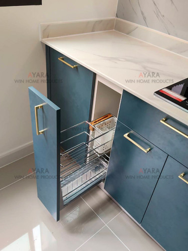 ชุดครัว Built-in โครงซีเมนต์บอร์ด หน้าบาน Melamine สีน้ำเงินด้าน - ม.Pleno Town 4