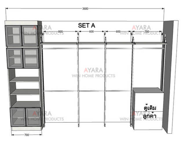 Walk in Closet - I Shape Melamine สี Ladinia + White Marble 3