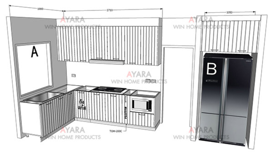 ชุดครัว Built-in ตู้ล่าง โครงซีเมนต์บอร์ด หน้าบาน พ่นสีครีมด้าน 3