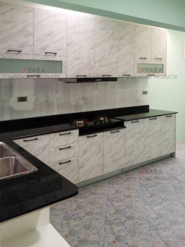 ชุดครัว Built-in ตู้ล่าง โครงซีเมนต์บอร์ด หน้าบาน Melamine สี Marble