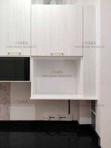 ชุดครัว Built-in โครงซีเมนต์บอร์ด หน้าบาน Melamine สีลายไม้ 2