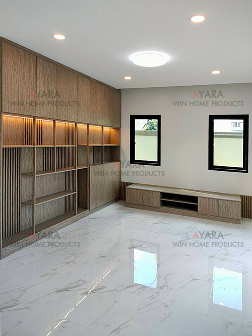 ตู้โชว์ + ตู้ TV Built-in โครง HMR หน้าบาน Melamine ES 5013-13 ลายไม้ 2