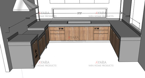 ชุดครัว Built-in โครงซีเมนต์บอร์ด หน้าบาน Melamine 5017-17 สีลายไม้ 5