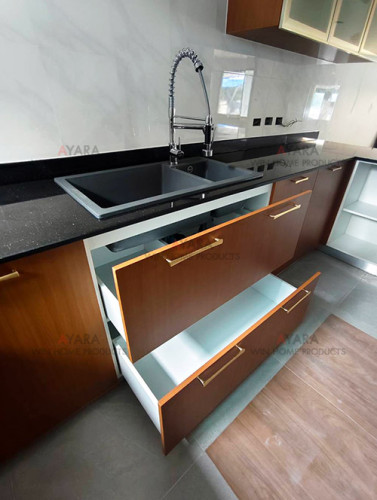 ชุดครัว Built-in โครงซีเมนต์บอร์ด หน้าบาน Laminate สี Bavarian Beach 3