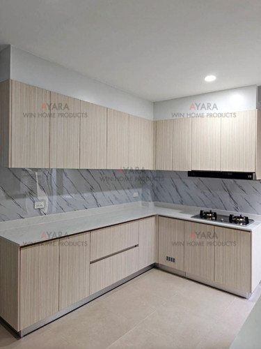 ชุดครัว Built-in โครงซีเมนต์บอร์ด หน้าบาน Melamine 5056-11 สีลายไม้