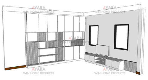 ตู้โชว์ + ตู้ TV Built-in โครง HMR หน้าบาน Melamine ES 5013-13 ลายไม้ 5