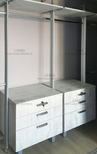 Walk in Closet - L Shape Melamine สี Tundra Forest/Loft Golden Oak 4