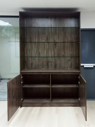ตู้โชว์ Built-in โครงปาติเกิล กันชื้น เคลือบ Melamine สี Woodland Oak 2